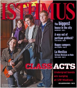 Isthmus | The Daily Page newspaper cover featuring a band photo of The Choons. Photographed on State Street in front of The Pub in Madison, Wis.