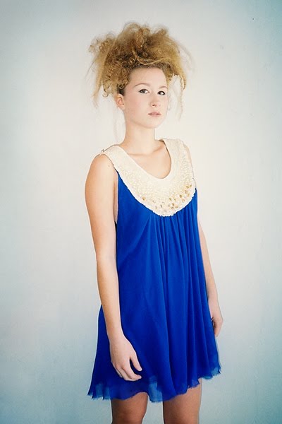 High fashion photo of blue dress taken in Madison studio.