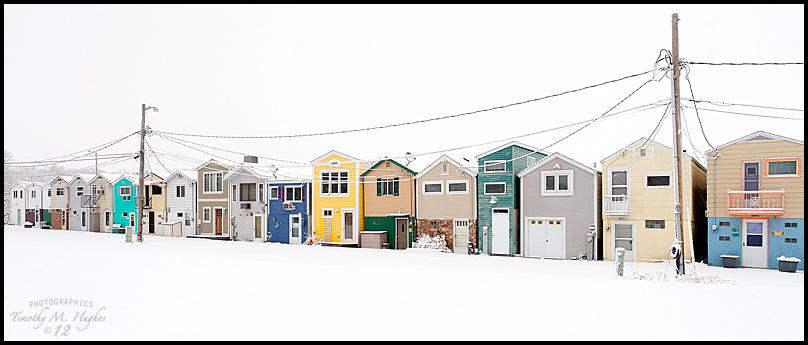 boathouses in the snow