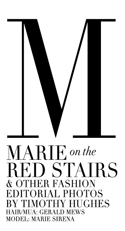 Marie on the red stairs and other fashion editorial photography by professional photographer Timothy Hughes in Madison, Wisconsin. 