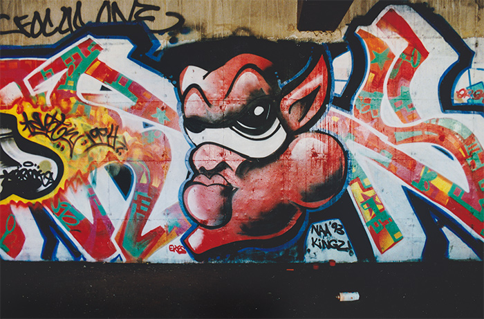 Red Devil spray painted wall