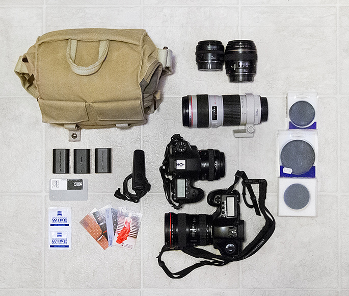 Camera bag with equipment.