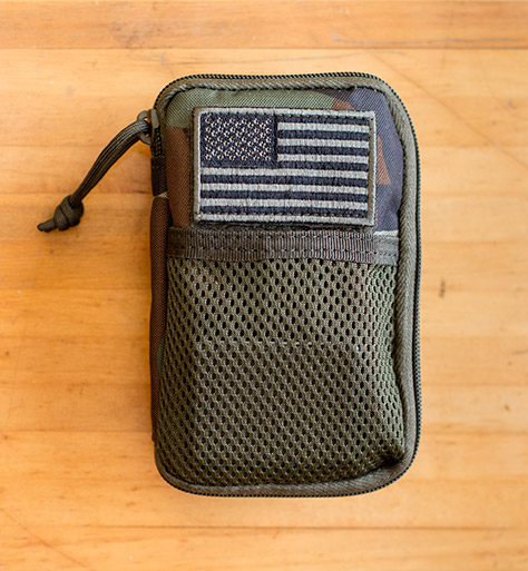 Voodoo Tactical Molle Compatible BDU Wallet woodland camouflage front view. 