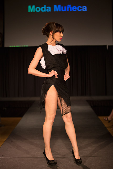 Runway model at UW Fashion Week. Designer: Moda Muñeca