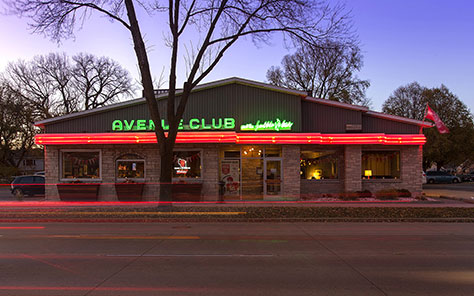 Avenue Club in Madison on East Washington Ave. at twilight 