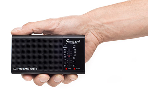 A product photo for amazon of a hand holding a radio
