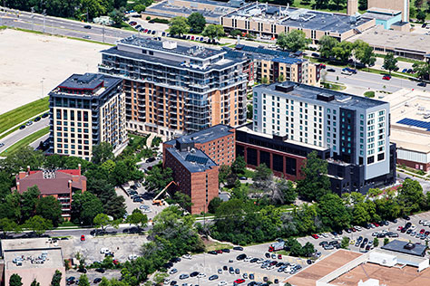Aerial photo of Weston Place, Segoe Terrace, Coventry, SpringHill Suites, The Overlook