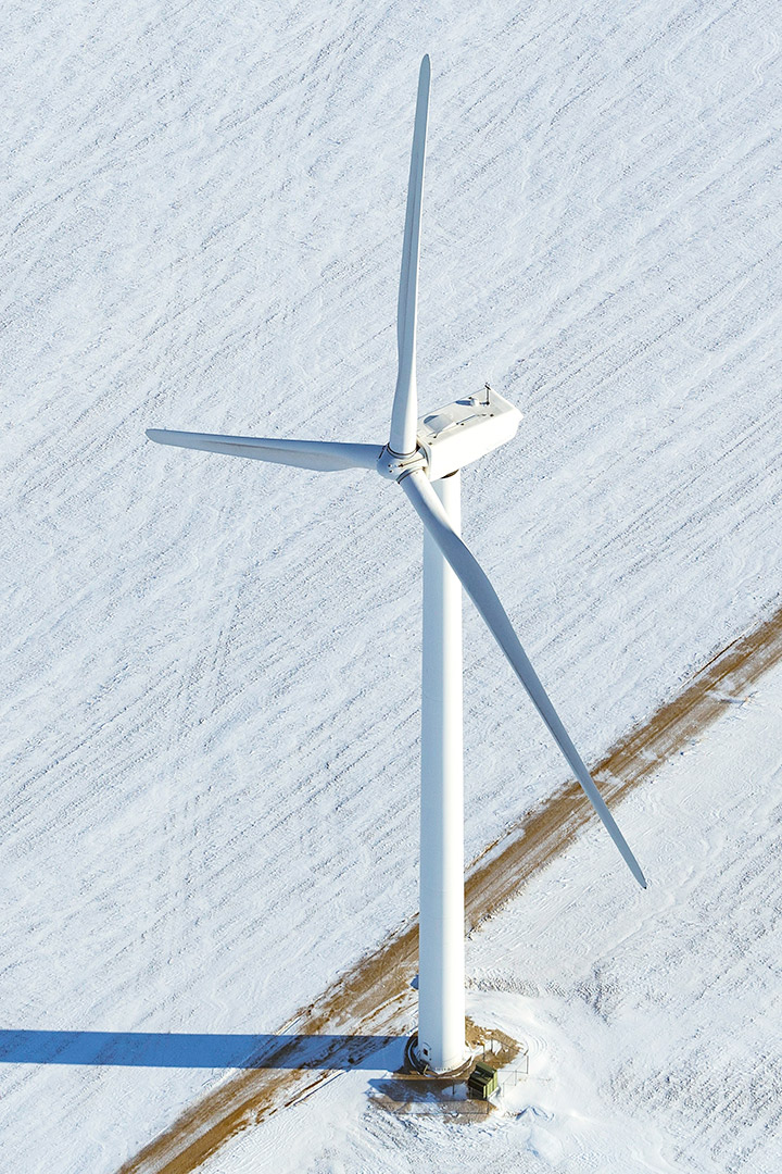Wind turbine in the winter (aerial photo)
