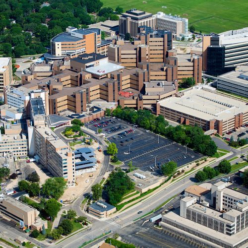 Hospital aerial color photograph