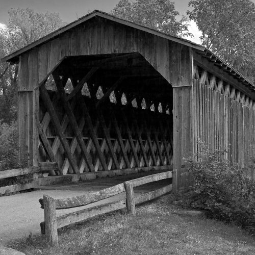 B/w covered bridge fine art photo