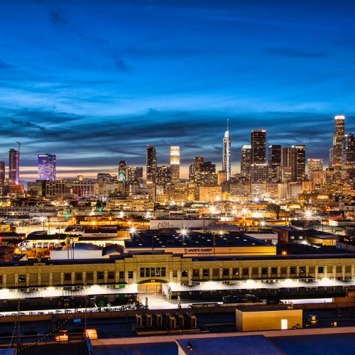 Cityscape of downtown LA at night