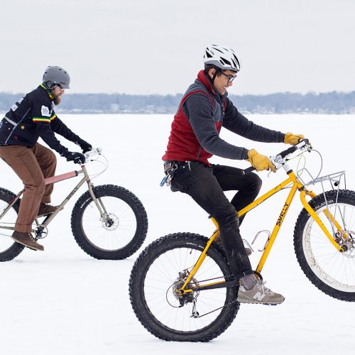 Wheelie on a fat bike on snow and ice