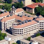 Aerial photograph of Grainger Hall in Madison