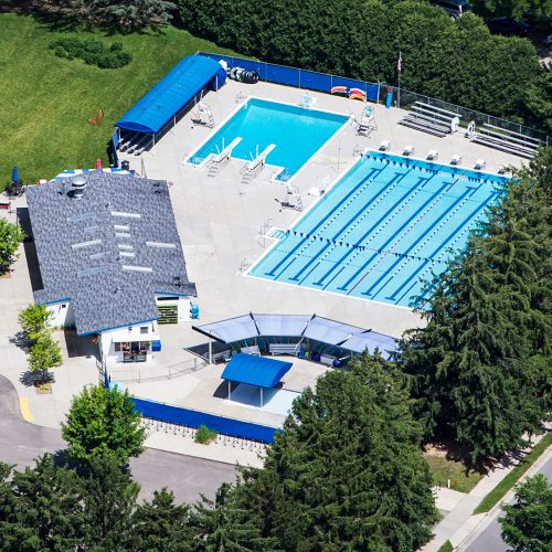 Aerial photograph of Hill Farms Pool in Madison, Wis.