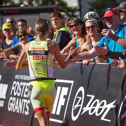 Linsey Corbin at Ironman finish line in Wisconsin