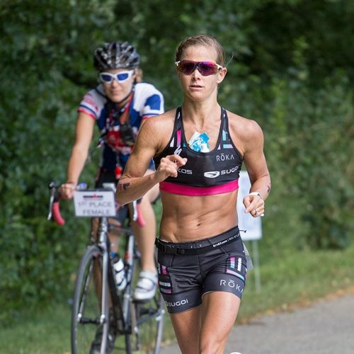 Liz Lyles on Ironman Wisconsin run course in Madison