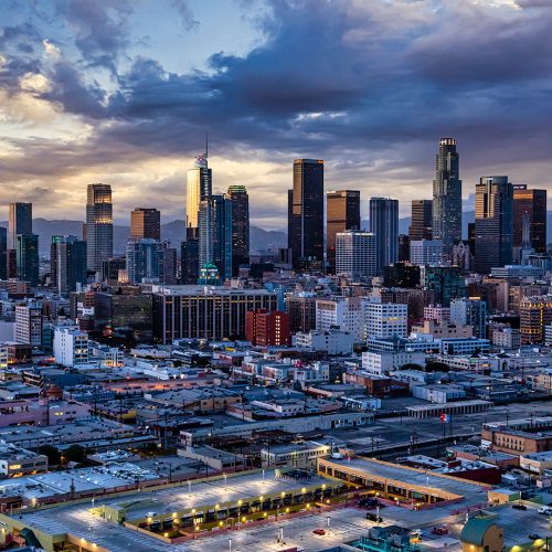 Downtown Los Angeles skyscrapers aerial photograph