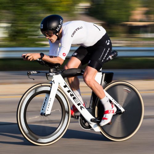 Triathlete cyclist going fast