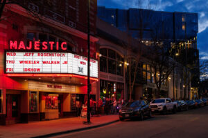 Patrons stand in line at the Majestic Theatre