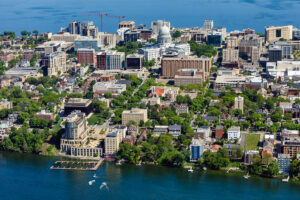 Aerial photo of downtown Madison skyline