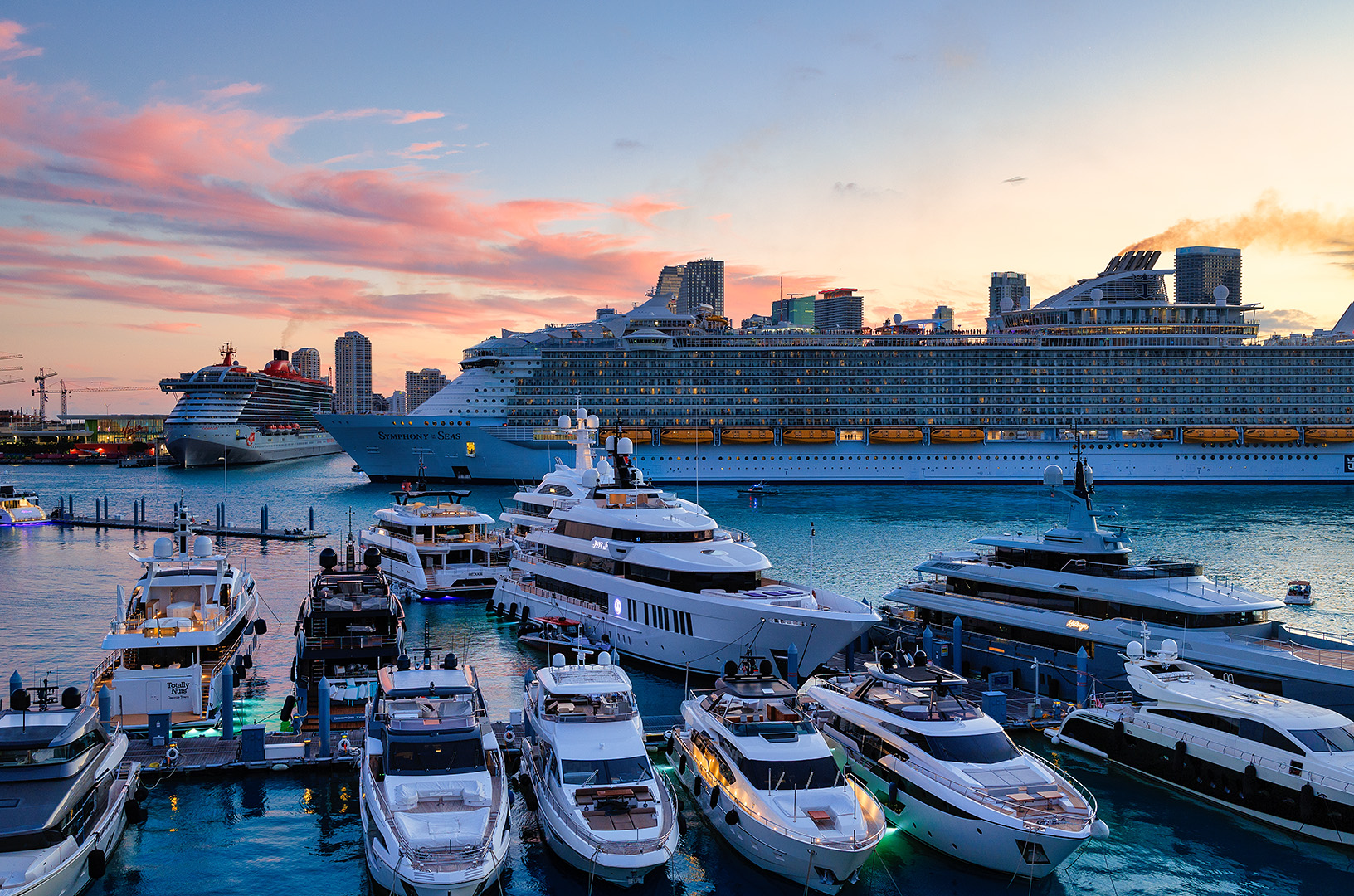 Yachts and cruise ship in Miami