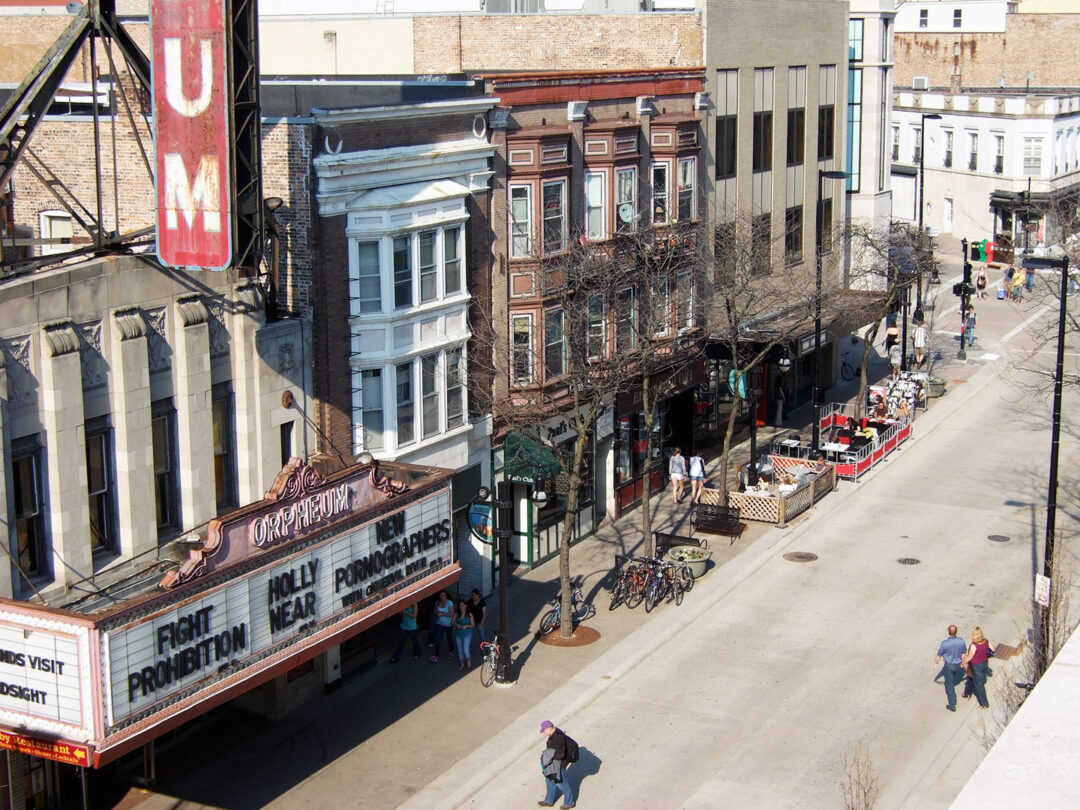 State Street with the old Orpheum sign in Madison, 2007.